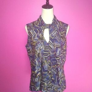 Evan Picone Ladies Striped Split Front Tie Summer Blouse (Size Large)